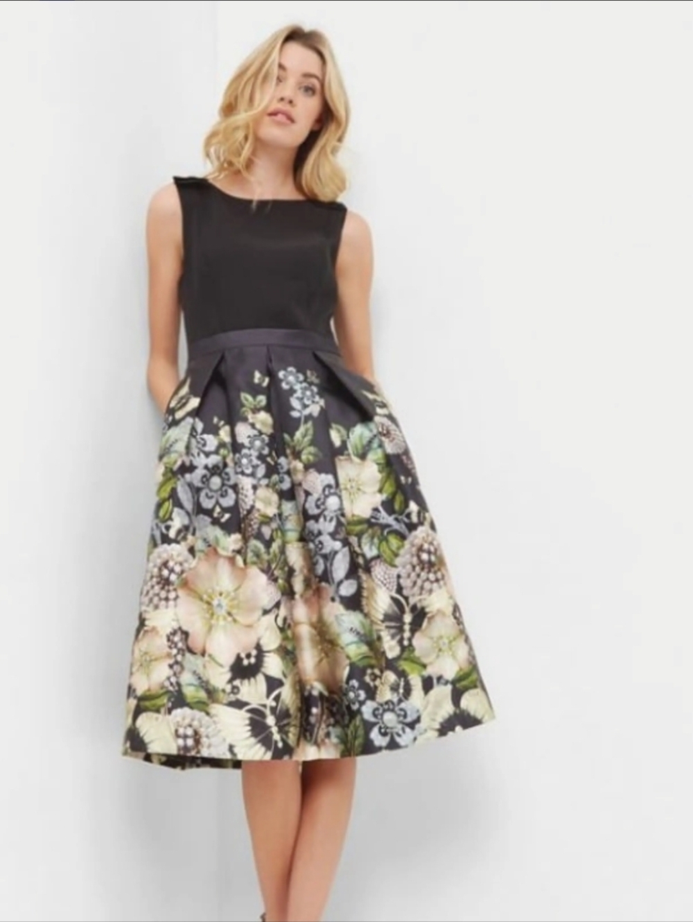 Ted Baker Gem Gardens Pleated Dress Black Size 2